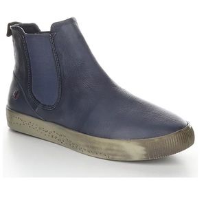 Softino by Fly London Saha leather Chelsea bootie in washed Navy size 37 NIB